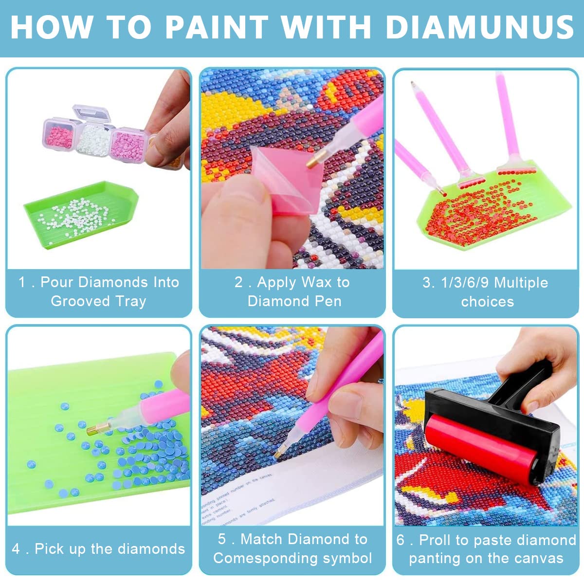 HASTHIP 5D DIY Diamond Painting Tools and Accessories Kits with Diamond Painting Trays and 4 Pens, Diamond Roller, 28-Grids Diamond Organizer, Diamond Art Painting Tool Kit (Without Diamonds)