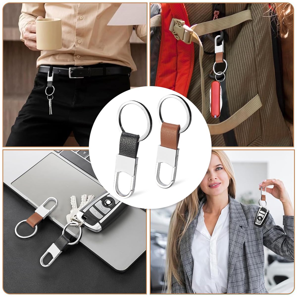 SANNIDHI 2Pcs Metal Keyrings Fashion Leather Metal Keyring Keychain Room Keyrings Car Keyrings Quick Release Keyring for Belt Loop Gift Keyrings Keychain for Men Women Couple Keyring Set