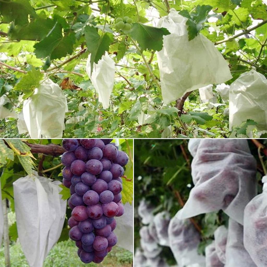 Optifit Durable Non-Woven 100Pcs Fruit Protection Bags with Drawstring, 30x35cm, Pest & Bird Resistant, Breathable Barrier Net for Multiple Fruits, Easy to Use & Check, Ideal for Gardeners & Farmers