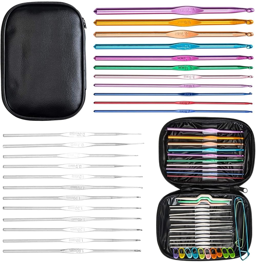 HASTHIP 100PCS Crochet Hooks Set Knitting Tool Accessories DIY Sewing Tools Includes 22 Sizes Yarn Knitting Needles-Black