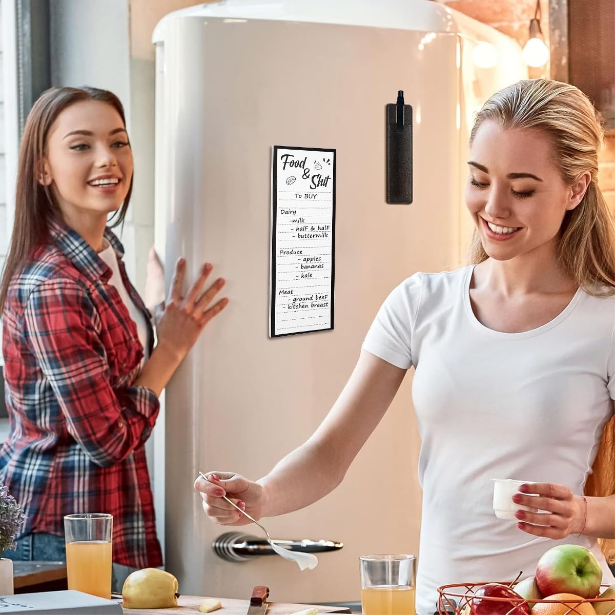 Climberty Grocery Shopping List Fridge Magnet with Marker, 50-Sheet Magnetic Kitchen Grocery List Note Pads, Magnetic Pu Leather Marker Pouch for Shopping and to Do Lists (Black)