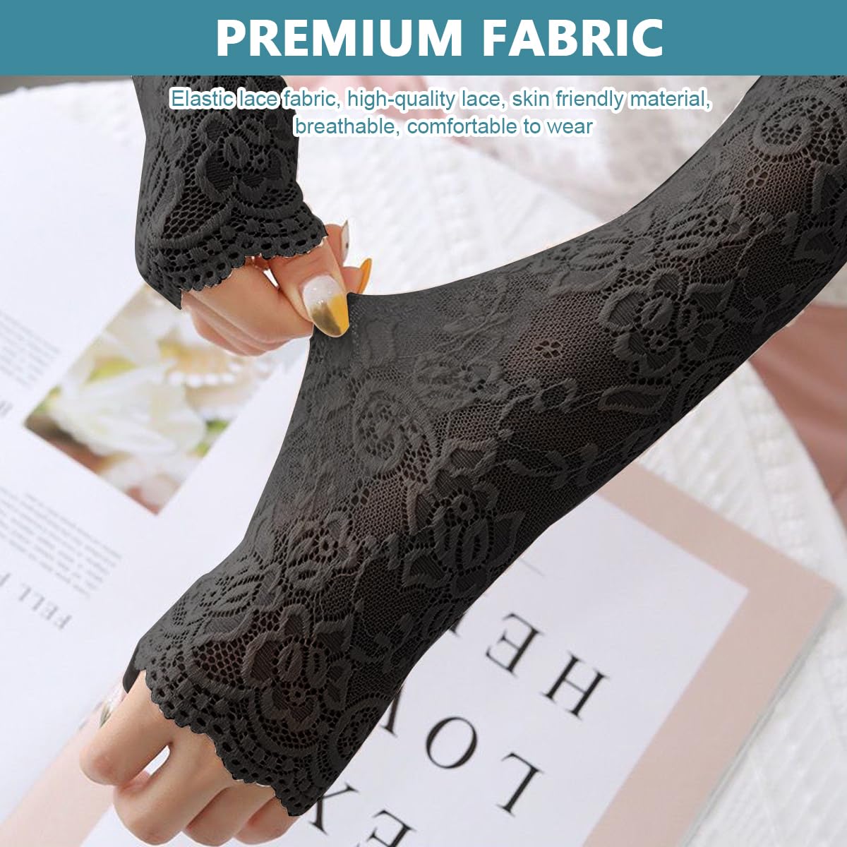 PALAY Arm Sleeves for Women Girls, Floral Lace Cooling Arm Sleeve, UV Protection Hand Cover Arm Sleeves for Daily Use, Bike, Cycle, Sport - Elastic & Breathable - 1 Pairs