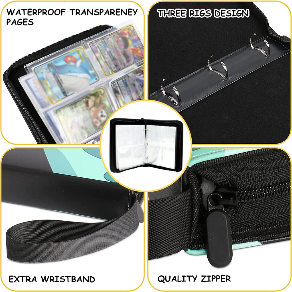 PATPAT Poke-mon Binder, Cards Collector Album Holder for 400 Poke-mon Cards Cartoon Prints Zipper Bag Trading Card Binder Poke-mon Cards Collection Bag Game Cards Case Gift for Kids Boys Girls