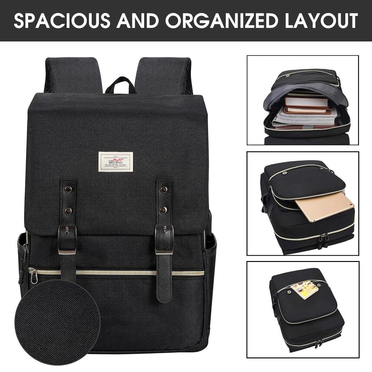 GUSTAVE Men's Backpack 15.6 inches Business Laptop Backpack Fashion Waterproof Nylon Backpack Travel Backpack Multi-pocket Large Backpack for School, Work, Travel, 30x13x42cm