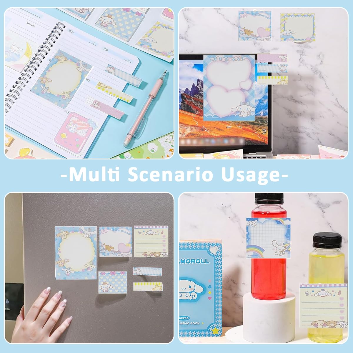 HASTHIP 330 Sheets Kawaii Sticky Notes Set - Cute Cinnamoroll Themed, Cartoon Sticky Notes with Lined Letter Papers, 8 Packs Sticky Notes & 3 Sticky Tabs for Scrapbooking, School, Office Supplies