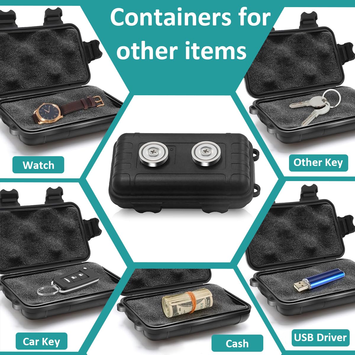 Serplex Magnetic Storage Box Dual Magnet Design Waterproof Magnetic Keys Storage Box with Snap Buckles Portable Outdoor Small Magnetic Stroage Box for Keys, Accessories, Tools, 12x7x4cm