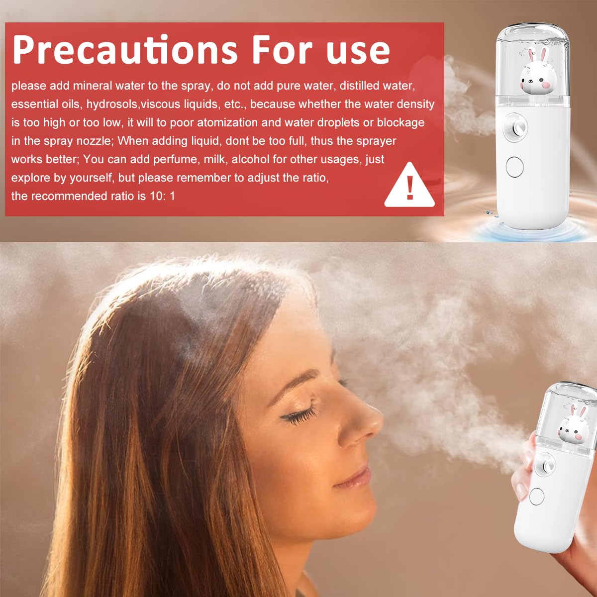 MAYCREATE Facial Nano Mist Sprayer USB Portable Mini Face Mist Steamer, Cartoon Bunny 30ml Facial Sprayer Rechargeable Portable Skin Care Moisturizing Spray Machine