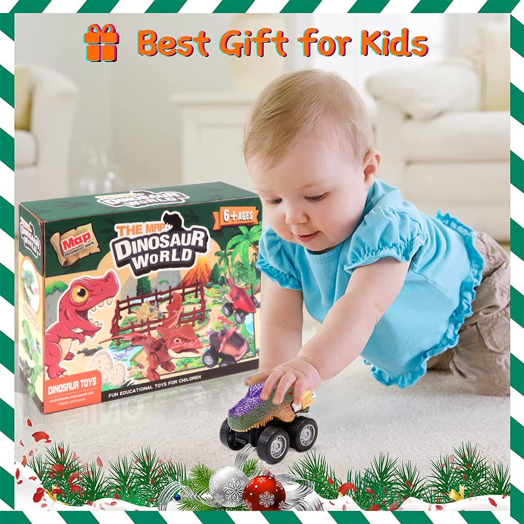 PATPAT Dinosaur Toys for Kids Dinosaur Car with Activity Play Mat, Dinosaur Figures Realistic Dinosaur Playset Pull Back Car Toys for Creating Dinosaur World Gifts for Kids Boys Girls 3-8 Years Old