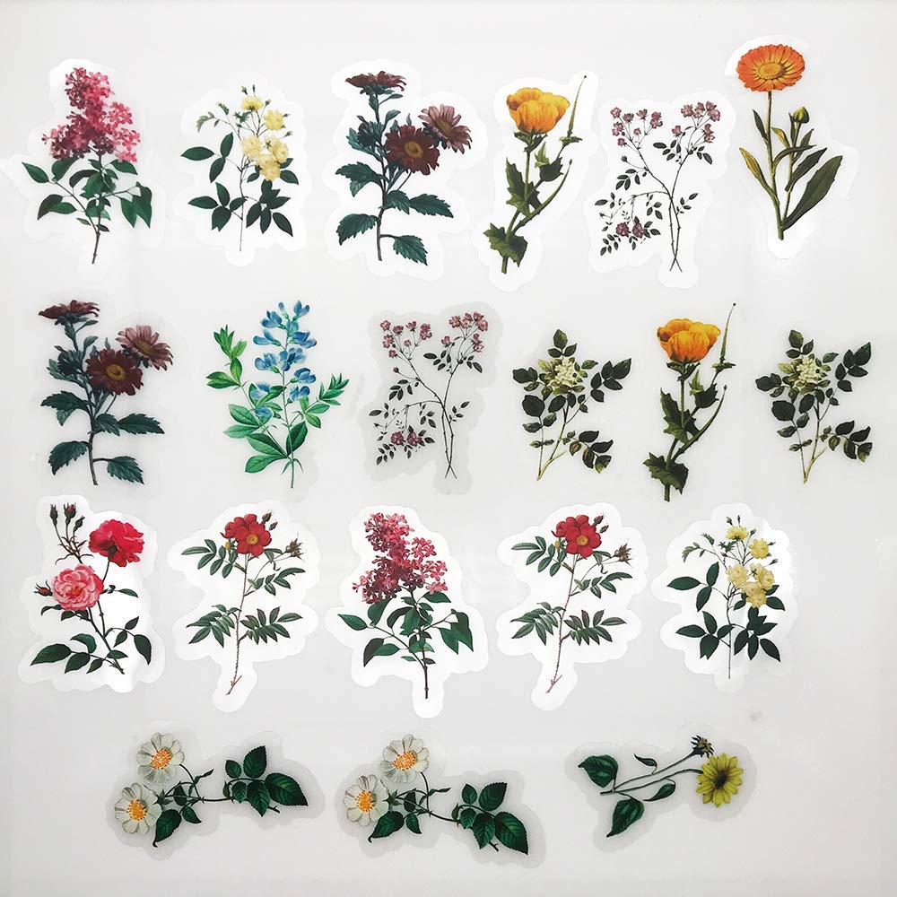 HASTHIP Vinyl Waterproof Spring Flower Plant Stickers for Children and Adults (Multicolour) - 46 Pieces