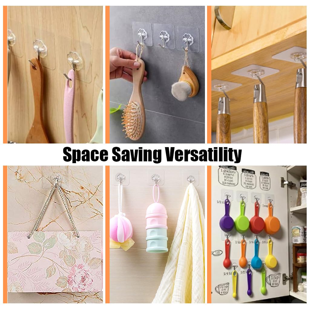 HASTHIP 30 Pack Wall Hooks Strong Acrylic Backing Glue Wall Hooks Self-Adhesive Wall Hooks for Bathroom, Kitchen Waterproof Ultra Adhesive Wall Hooks (Clear)