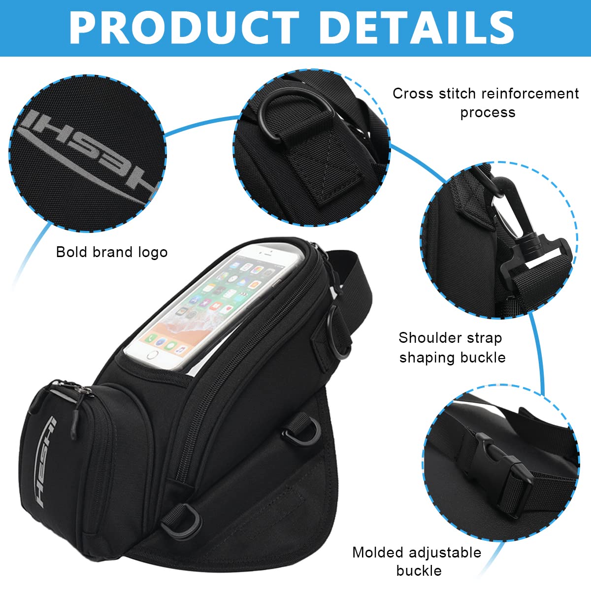 Optifit Tank Bag for Bike Riding with Rain Cover and Large TPU Touchscreen Window for Phone, Large Capacity and Waterproof Oxford-Cloth Motorcycle Tank Bag for All Motorcycles with Metal Tank