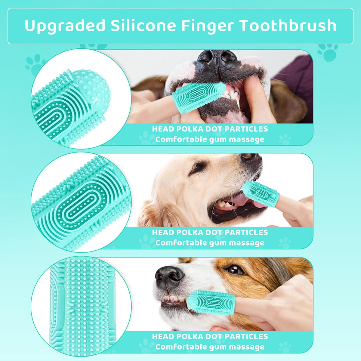 Qpets Dog Finger Toothbrush, Food-Grade Cat Finger Toothbrush Pet Teeth Cleaning 360° High-Density Silicone Bristles, Effective Plaque Removal Versatile & Washable Pet Oral Care for Cat and Puppies
