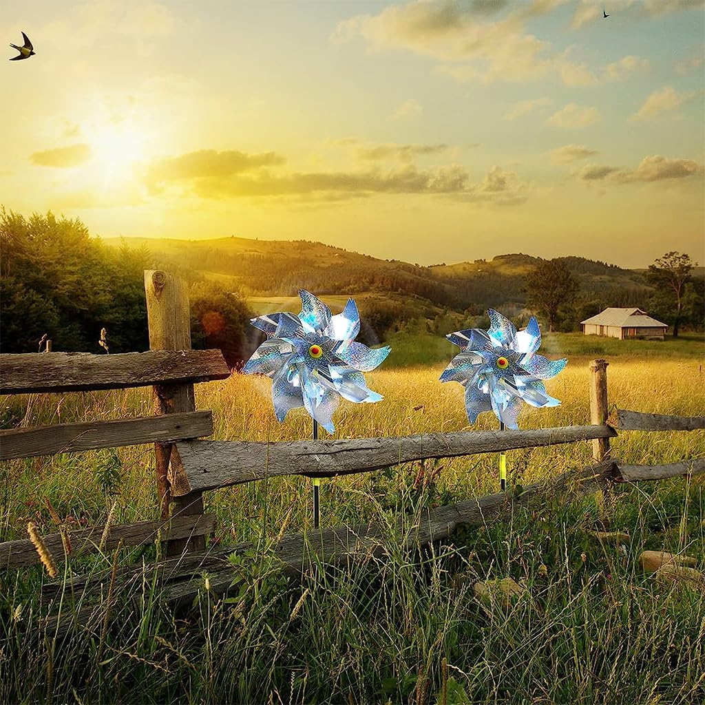 Optifit 5Pcs Bird Repellent for Balcony, Silver Reflective Pinwheels Pigeon Scarer, Ornamental 8-Blade Windmill Anti Bird Device for Roof Edge, Fence, Garden Yard Lawn