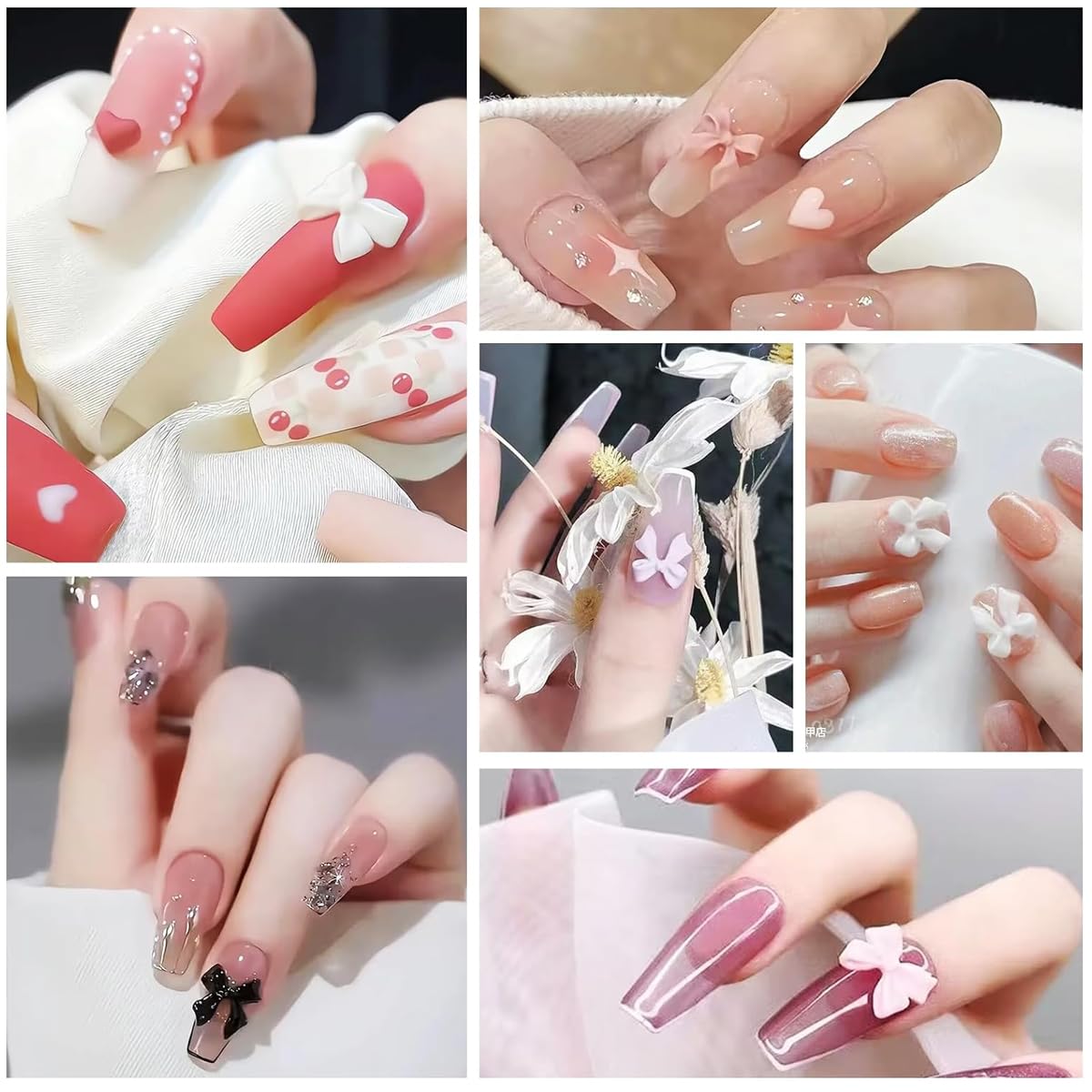 MAYCREATE Bow-Knot Nail Stud Rhinestones Crystal, Bow Nail Charms and Flatback Pearls, Bowknot 3D Cute Nail Charms for Acrylic Nail Design for Nail Jewelry DIY Crafts Nail Art Decoration, Pink