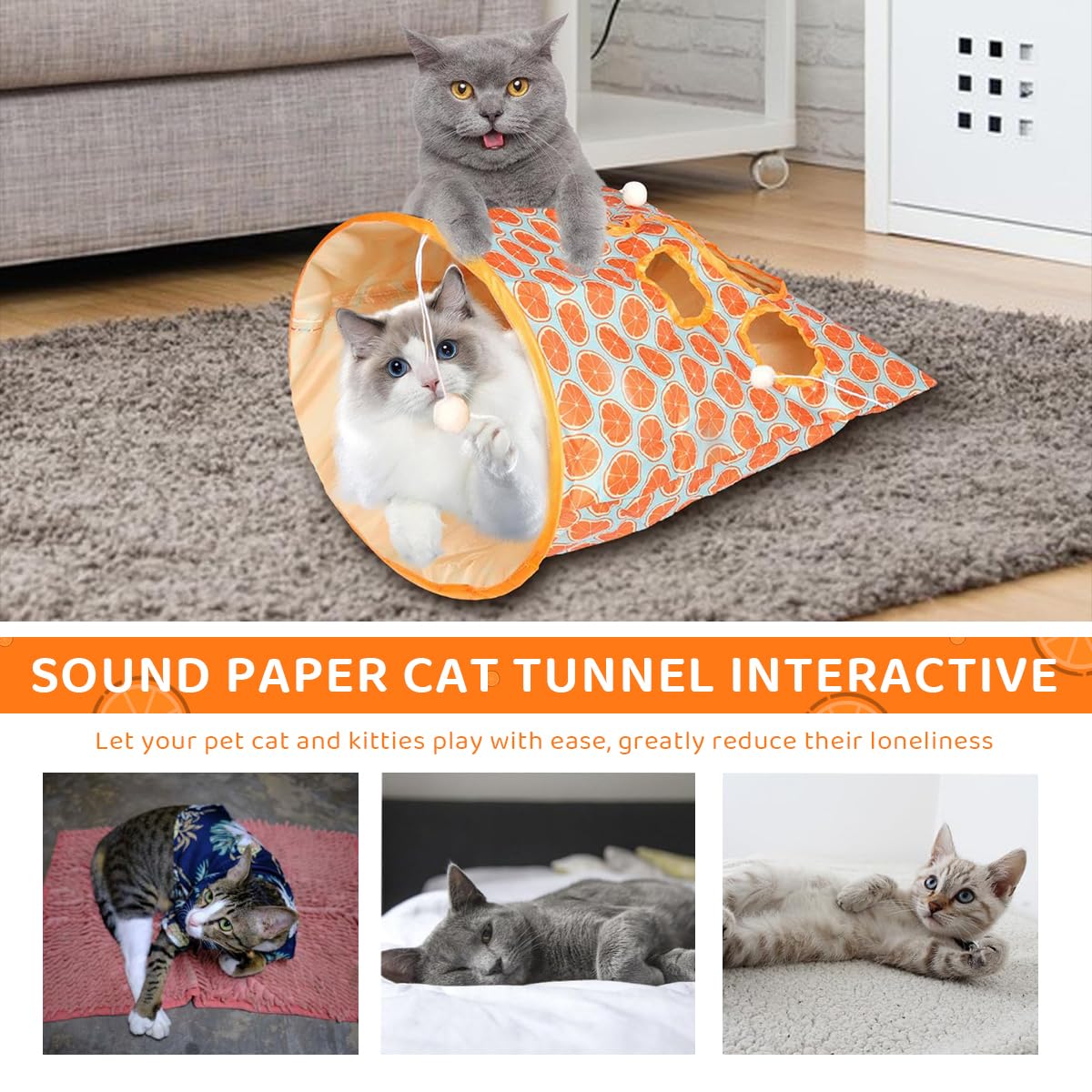 Qpets Cat Hiding Toy Cat Tunnel Bag Indoor Interactive Print Tunnel Bag with Plush Toy Hiding Training Toy for Kittens