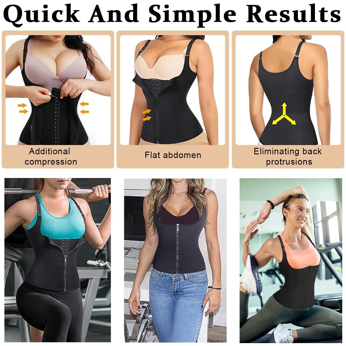 PALAY Waist Trainer for Women Corset Shapewear with Zipper, Women's Waist Cincher Tank Top with Adjustable Straps, Vest Sport Workout Girdle Hourglass Body Shaper, XXXL, Black