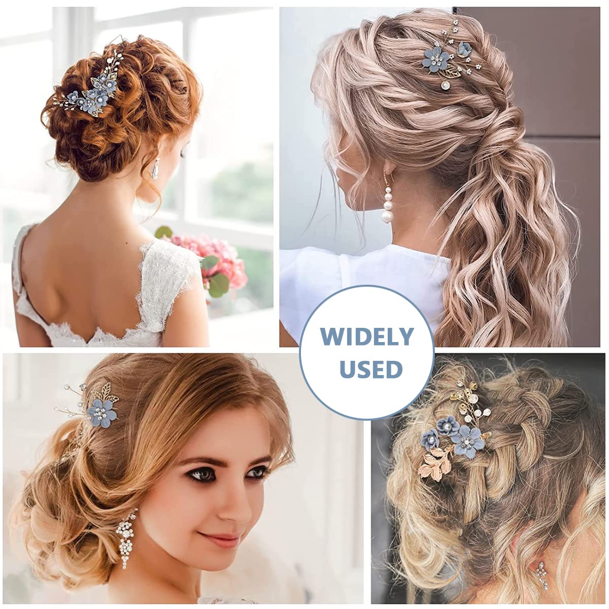 SANNIDHI 4pcs Floral Bridal Hair Accessories for Wedding, Faux Pearl Hair Clips Crystal Hair Side Comb Pins, Handmade Gold Leaf U-shaped Headpiece for Women, Girls, Bride, Bridesmaid, Party, Dating