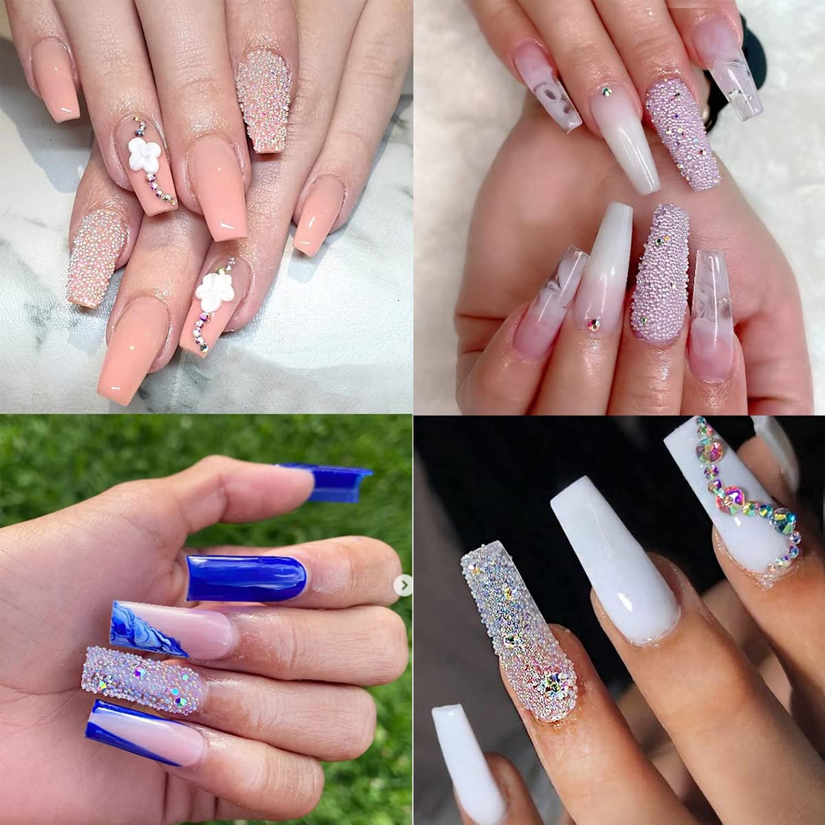 ELEPHANTBOAT 4 Bottle/Set Micro Caviar Beads, Glitter Nail Art Microbead Nails, Crystals Mini Bubble Nail Gems Diamonds Stones for DIY 3D Nail Art Decorations