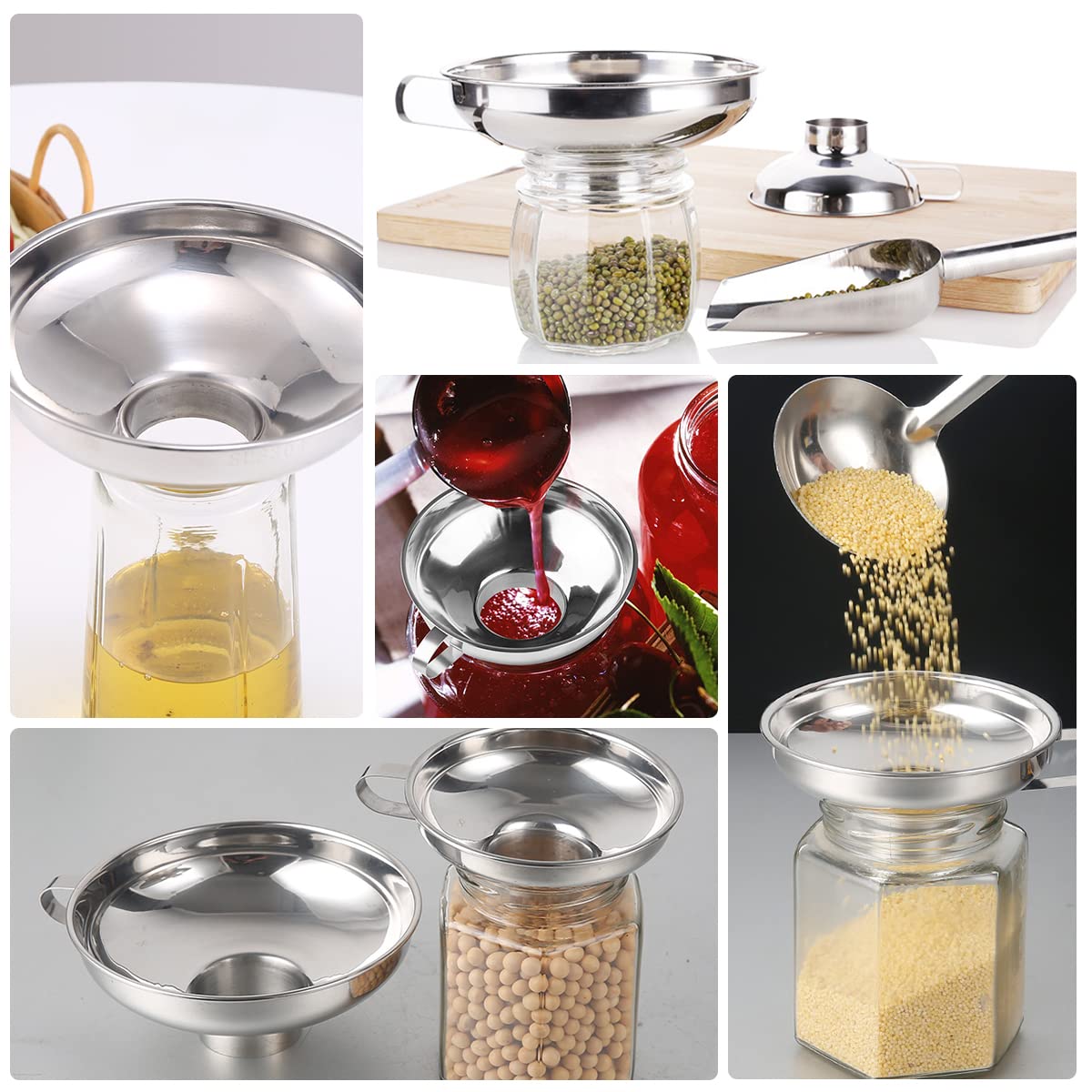 HASTHIP Canning Funnel for Kitchen Use with Handle, Multipurpose 304 Stainless Steel Funnel, Wide Mouth Funnel for Mason Jars, Funnel for Oil Dispenser, Large Canning Funnels (5.8X2.3inch)