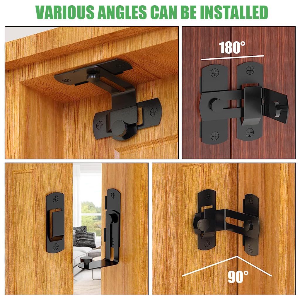 HASTHIP 2 Pcs Cupboard Lock Stainless Steel 90° Door Buckle Bolt Barn Door Lock Right Angle Latches Bar Latch Safety Door Lock for Door, Fence, Cabinet, Chicken Coop, 2.4 inches (Black)