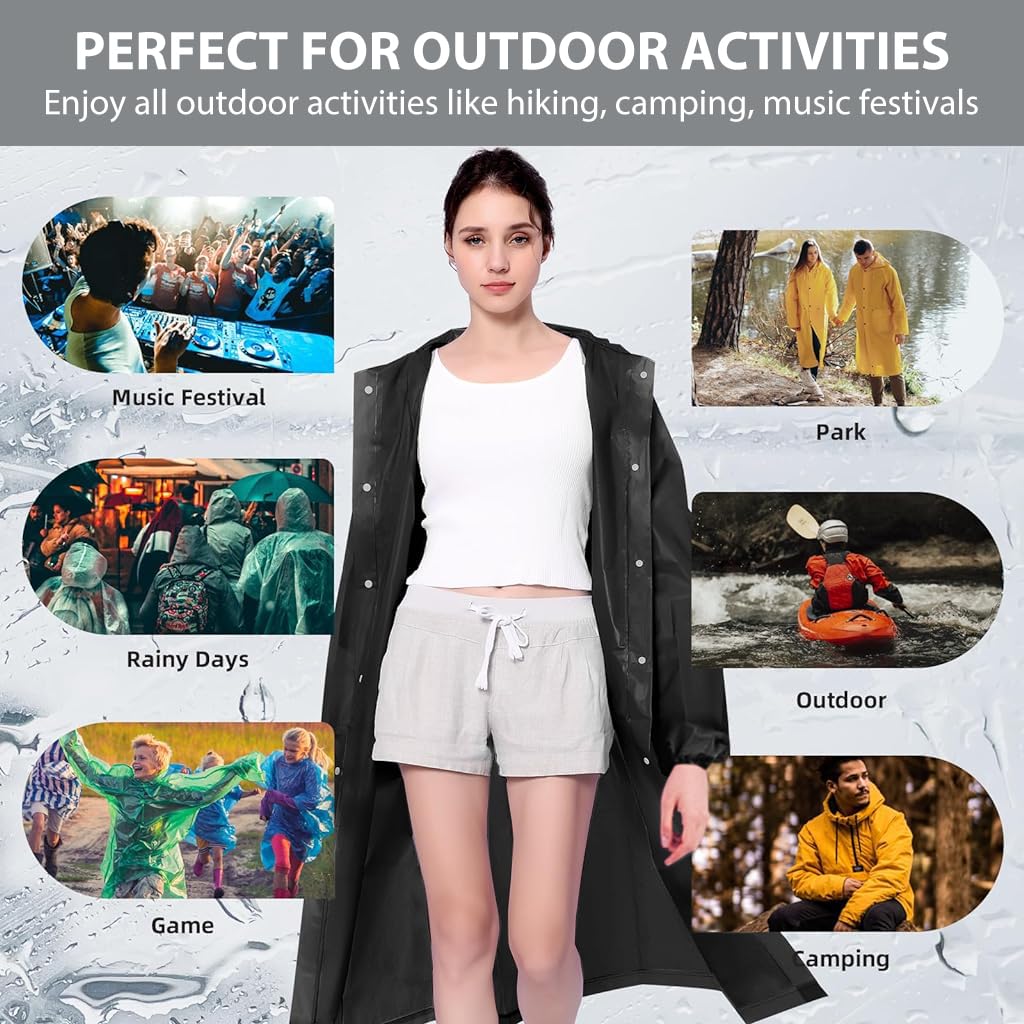 PALAY Rain Ponchos for Men Women, Reusable PEVA Raincoats with Hood for Rain Ponchos for Camping, Hiking, Music Festival, Outdoor Activities