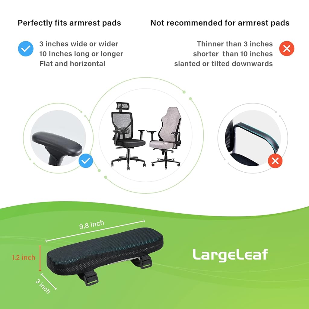 HANNEA® 6PCS Chair Armrest Pads Ergonomic Memory Foam Elbow Pillow Pressure Relief Office Chairs Gaming Cover Support Thick Cooling Gel Rest