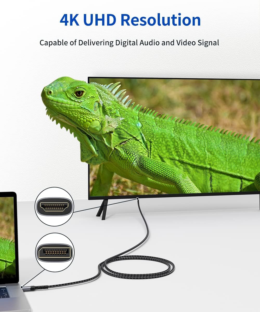 JSAUX 4K DisplayPort to HDMI Cable Adapter 10FT, DP to HDMI Male Video UHD 1440P/2K@120Hz,4K@30 Nylon DP to HDTV Uni-Directional Cord for Dell, Projector, Desktop, AMD, NVIDIA, Lenovo, HP
