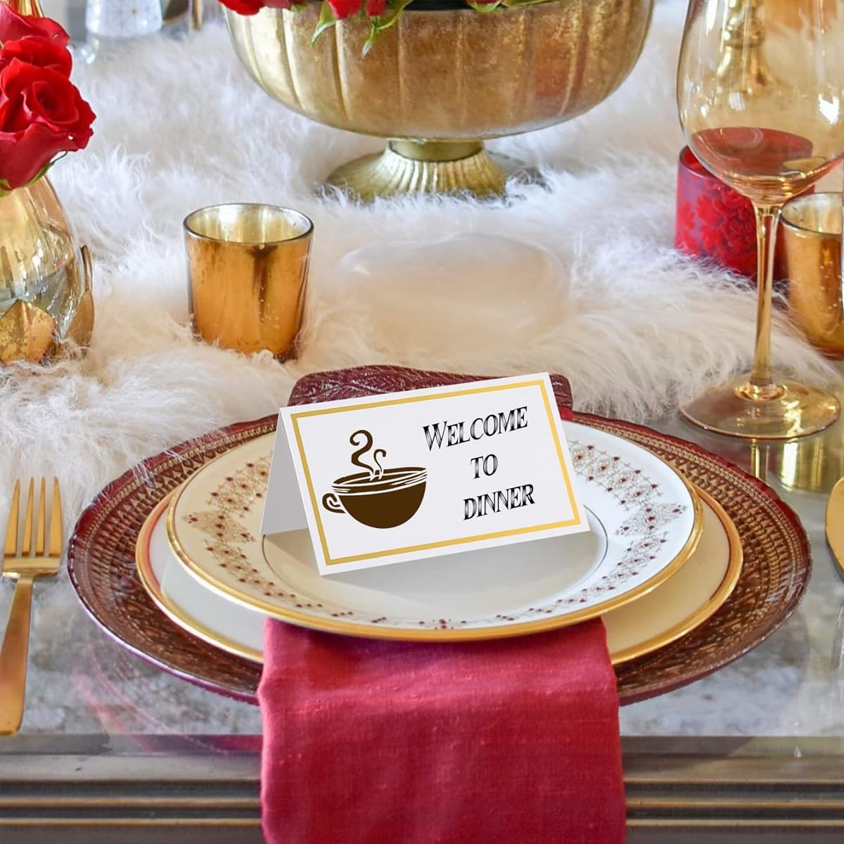HASTHIP 100Pcs Place Cards for Table Setting Name Cards Wedding Place Cards, Bifolding Minimalist Place Cards with Gold Foil Border for Wedding, Banquets, Events, Reserved Seating, Tent, 3.5 x 2 Inch