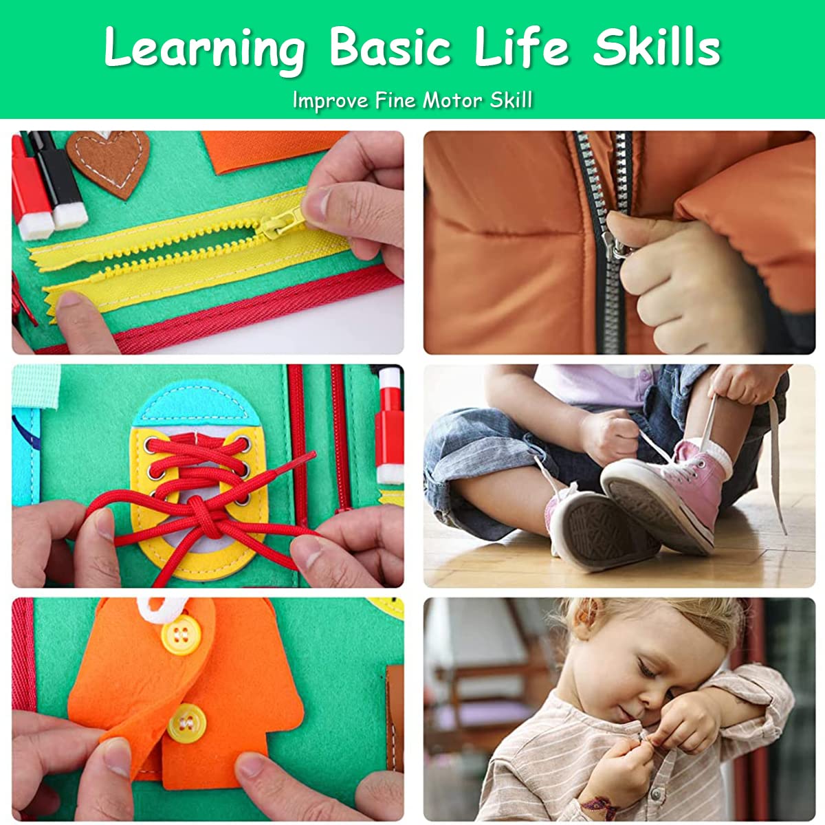 PATPAT Busy Board for Toddlers 1-3, Upgrade Montessori Toy for Develop Basic Skills, 8 Themes in 1 Educational Toy for 1 2 3 4 Year Kids, Parent-Kids Activity Toy, Bag Design for Airplane Car Travel