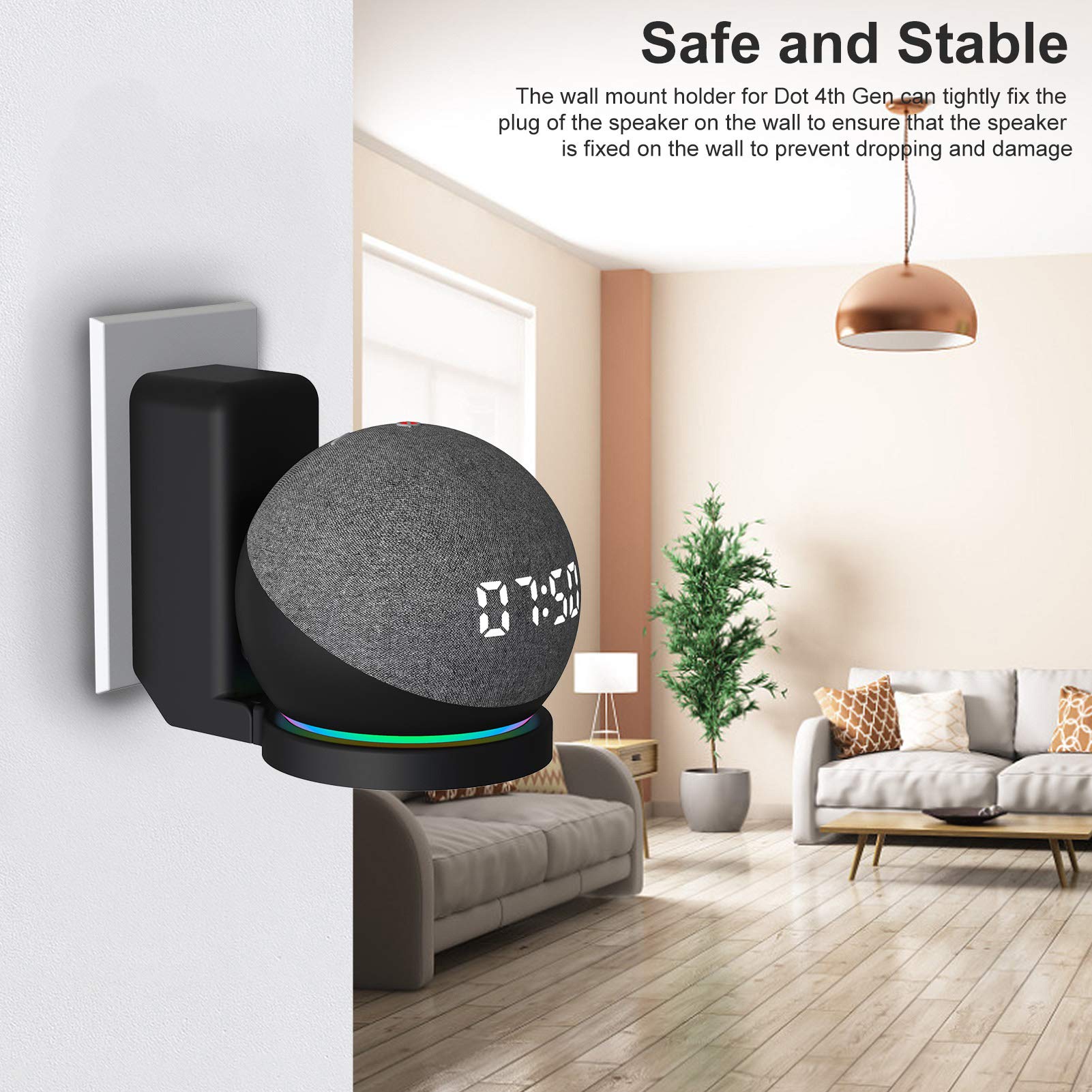 ZORBES Wall Mount for Alexa Echo Dot 4th Generation, Space-Saving Solution Wall Holder with Cord Management for Your Smart Home Speakers, Alexa Echo Dot Accessories (Holder Only, Black)