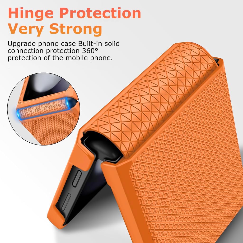 ZORBES Compatible with Samsung Galaxy Z Flip 6 Folding Phone Case for Galaxy Z Flip 6 One-Piece Retractable Hinge Design Anti-Slip Fashion Phone Case with Cut-Out Outer Display, Orange