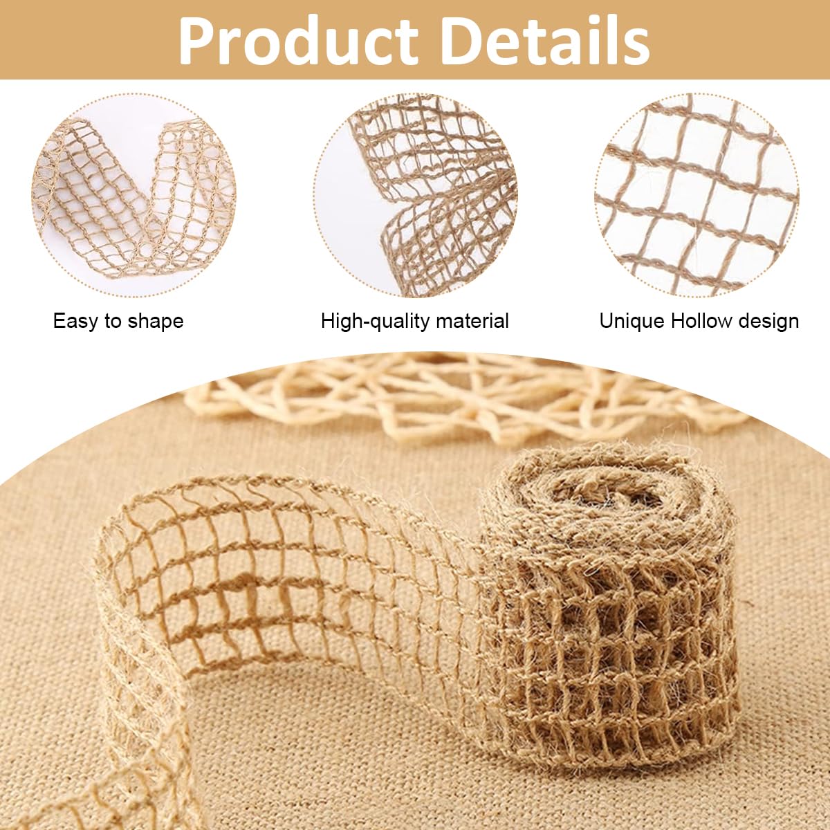 PATPAT Jute Burlap Ribbon, 4 Rolls 6.6ft Jute Rope for Craft, Creative DIY ribbons for gift wrapping, DIY Project, Event & Wedding Decorations, Natural Fabric Roll Craft Decoration Lace