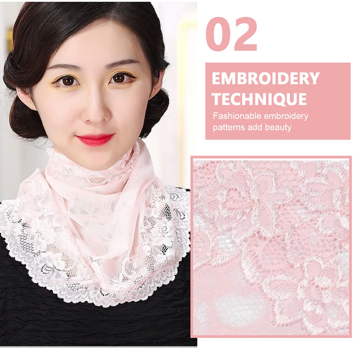 PALAY Lace Face Cover for Women Sun Protection Face Mask, Stylish Breathable Embroidery Veil Face & Neck Covering for Girls - Pink, Hanging Ear Design