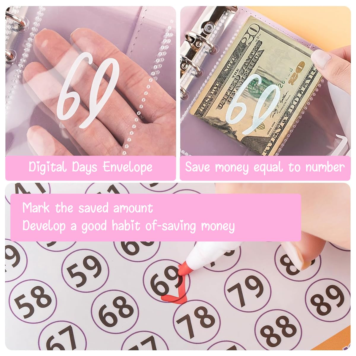 HASTHIP 100 Envelopes Money Saving Challenge Binder Budgeting Planner $5050 Reusable Portable Organizer Money Saving Challenge Book