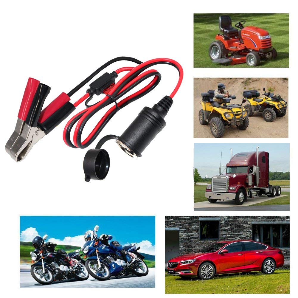 Verilux 1FT 12V 24V Female Car Cigarette Lighter Socket to Battery Alligator Crocodile Clips Connector, Car Battery Clamp-on Extension Charge Cable