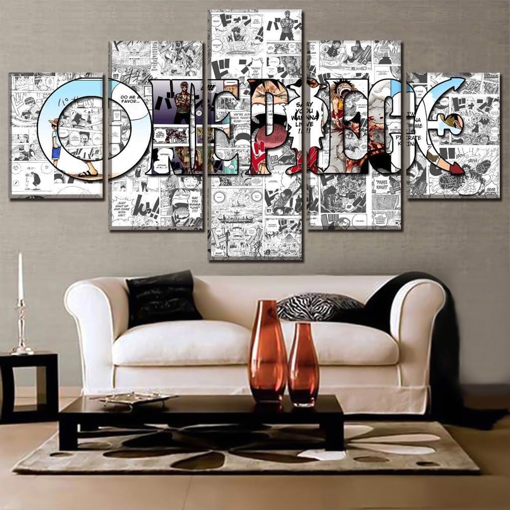 HASTHIP Anime Poster - 5 Piece Canvas Wall Art One Piece Manga Wall Posters, Home Decor Items for Living Room, Painting for Wall Decoration, Wall Decoration Items for Living Room, No Wooden Frame