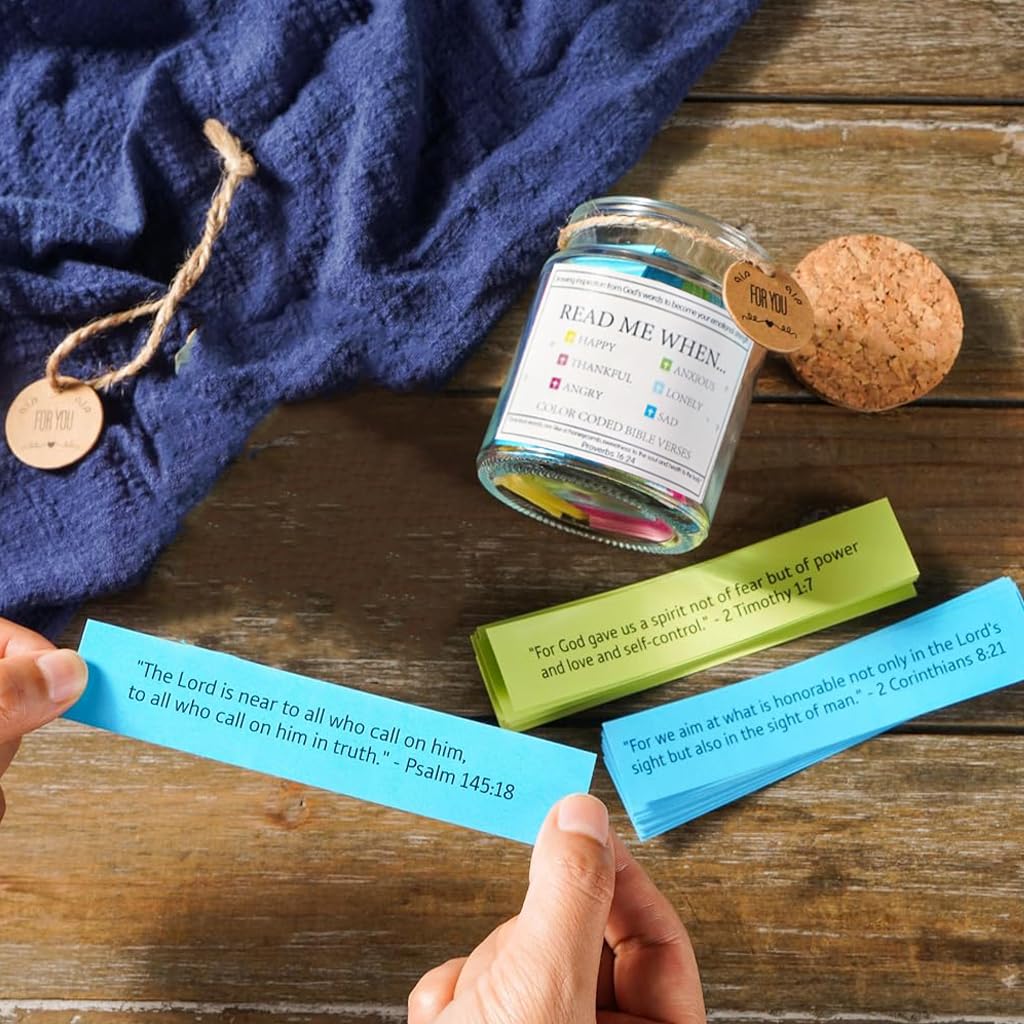 HASTHIP Bible Verse Jar Inspirational Bible Verse Jar Bible Verse Notes Glass Jar with 90Pcs Color-coded Bible Verses Notes Christian Gifts Birthday Gift