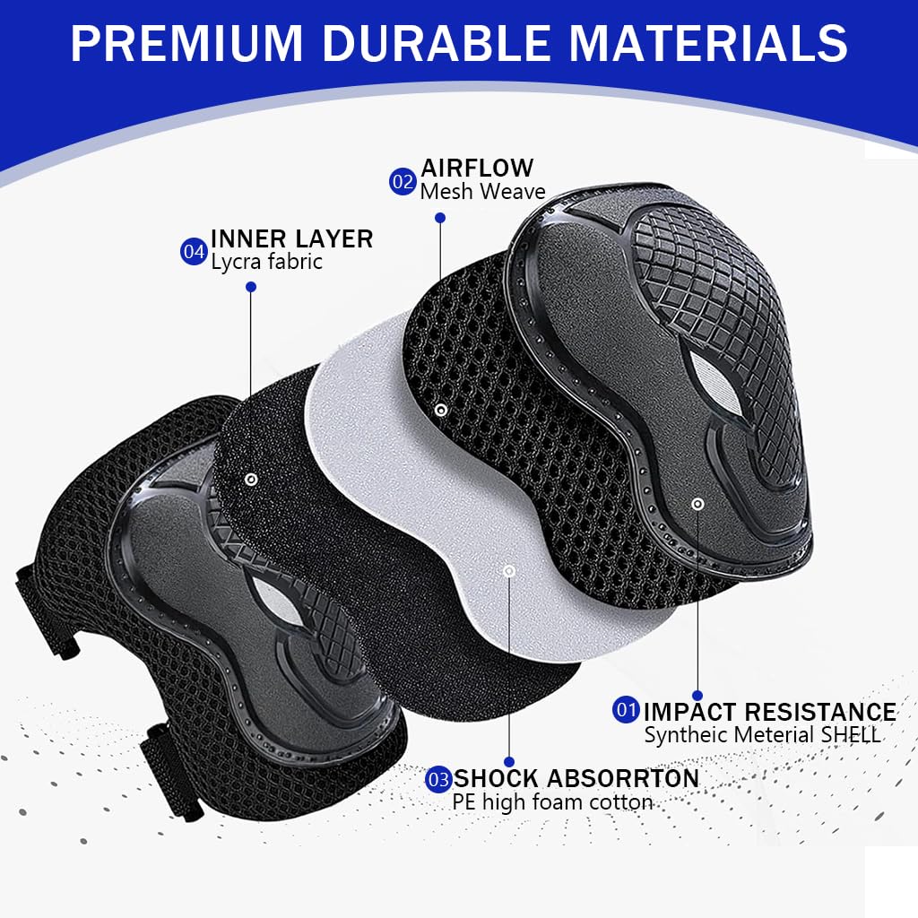 Proberos 6Pcs Kid Protective Set, Arm Guards & Elbow Pads Thicken Breathable Pads Guards for Rollerblading, Cycling, Skating and Other Activities Prone to Knee Injury, Black