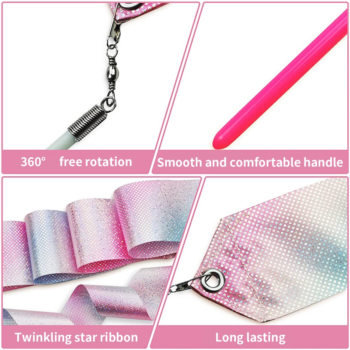 HASTHIP 2-Pack Sports Ribbons with Sticks, Dance Belts with Bar Kids 2m, Rhythmic Gymnastics Belts, Dance Gymnastics Belts, Dance Belts, Rainbow Swing Belts, Spin Belts, Kids Gymnastics Belts