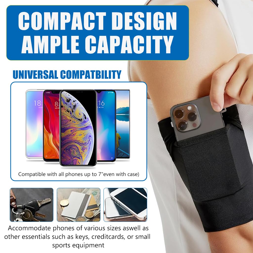 Proberos Running Armband Cell Phone Armband Pouch Fashion Reflective Strip Design Sport Armband with Zipper Pouch & Earphone Cable Hole Stretchy Armband Cell Phone Holder for Men Women (M, Black)