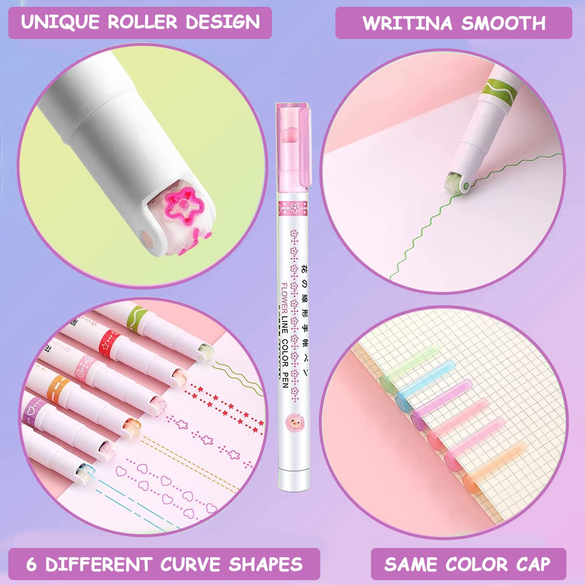 HASTHIP 6 Color Curve Highlighter Pen Set, Graffiti Pen Art Pen Markers Set for Kids & Adult, Highlighters Markers, Great for Card-decorating Coloring Books Writing Drawing Scrapbook