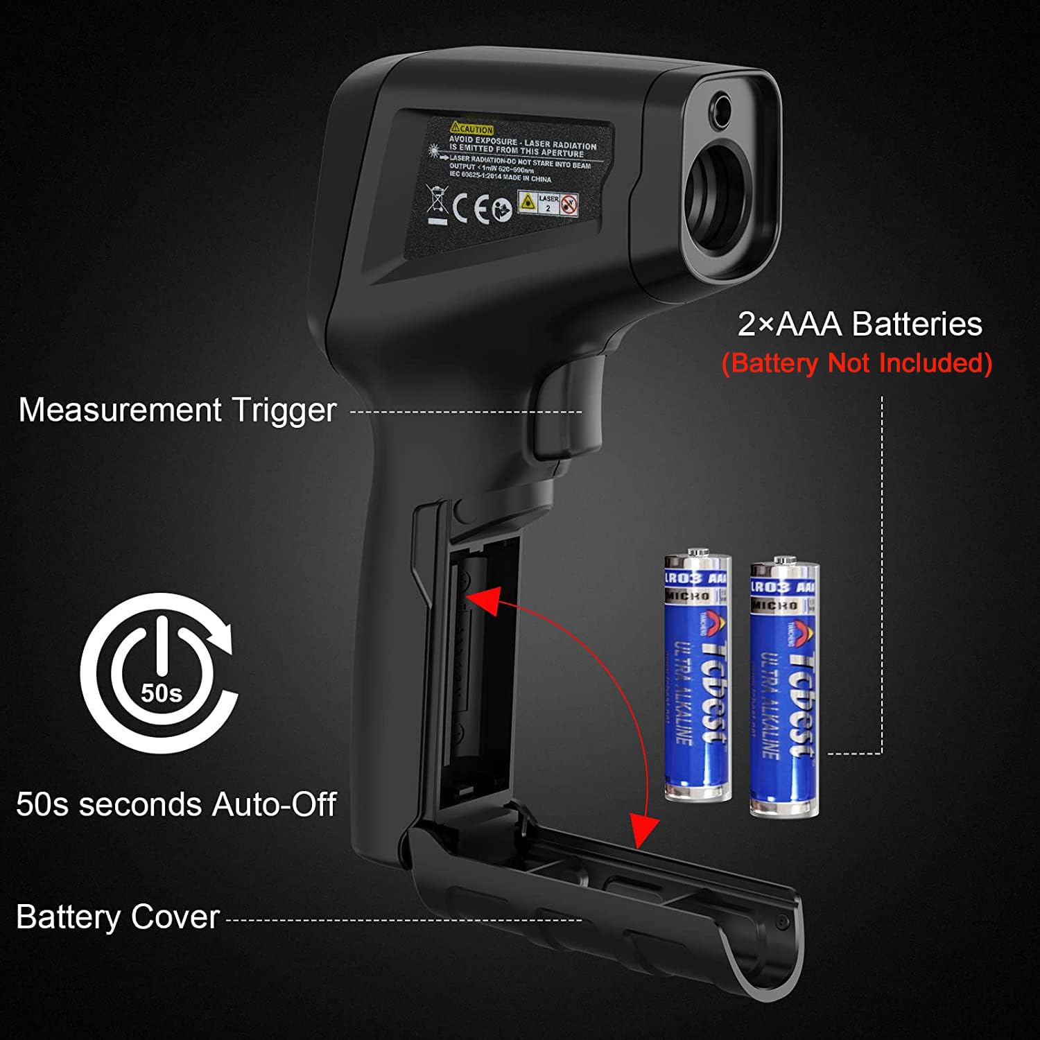 Serplex Handheld Infrared Thermometer, Non-Contact Digital Laser Temperature Gun 57°F ~1022°F (-50°C ~ 550°C) with Battery & Color LCD Display for Household Industrial Use, for Cooking, Pizza Oven