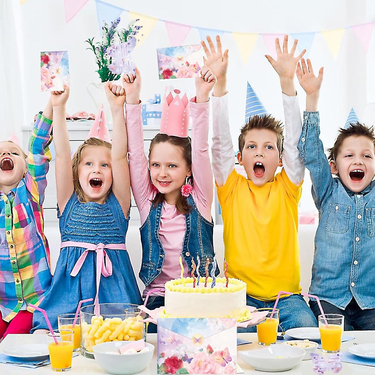 Climberty 12Pcs Butterfly Birthday Invitation Cards with 12 Envelopes & Stickers for Kids' Birthdays, Create Unforgettable Event Experiences, Perfect for Kids' Birthday, Baby Showers, and Weddings