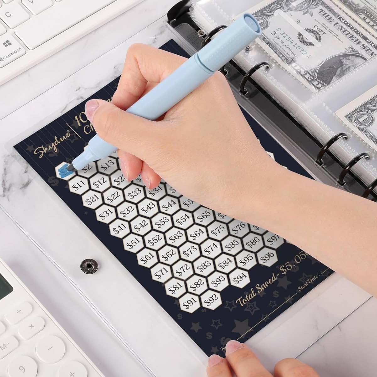 HASTHIP Budget Planner Binder A5 Budget Binder 100 Days Money Saving Plan Binder with 25 Sheet Cash Envelopes Money Saving Budget Binder for Planning and Saving