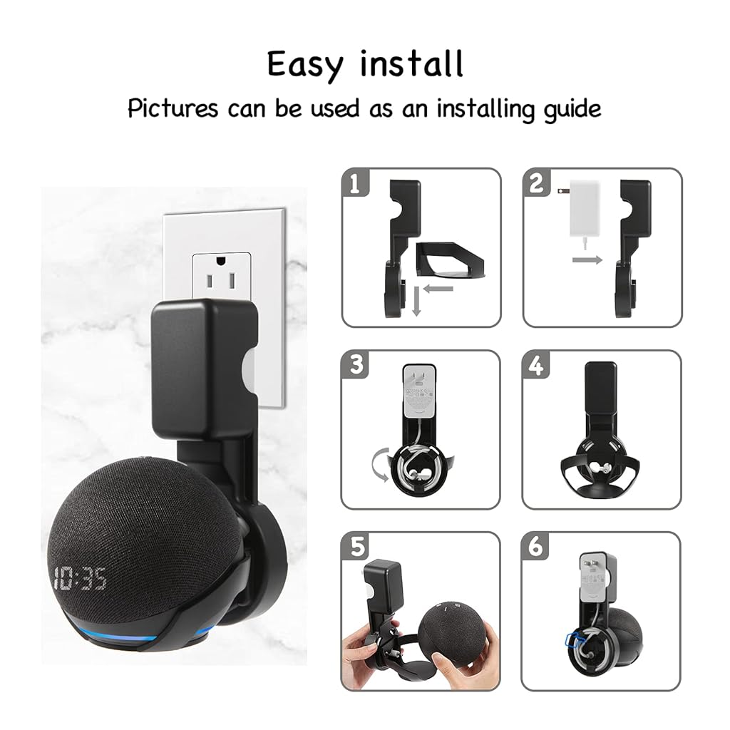 ZORBES Wall Adapter Holder for Alexa Echo Dot 4th Generation,A Space-Saving Solution with Cord Management for Your Smart Home Speakers - Black