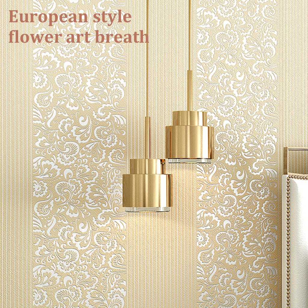 HASTHIP 3D Embossed Damask Wall Paper, 1.73ft x 31ft Wallpaper Peel and Stick Modern European Style Non-Pasted Contact Paper Removable Non-Woven for Bedroom Living Room Wall Covering