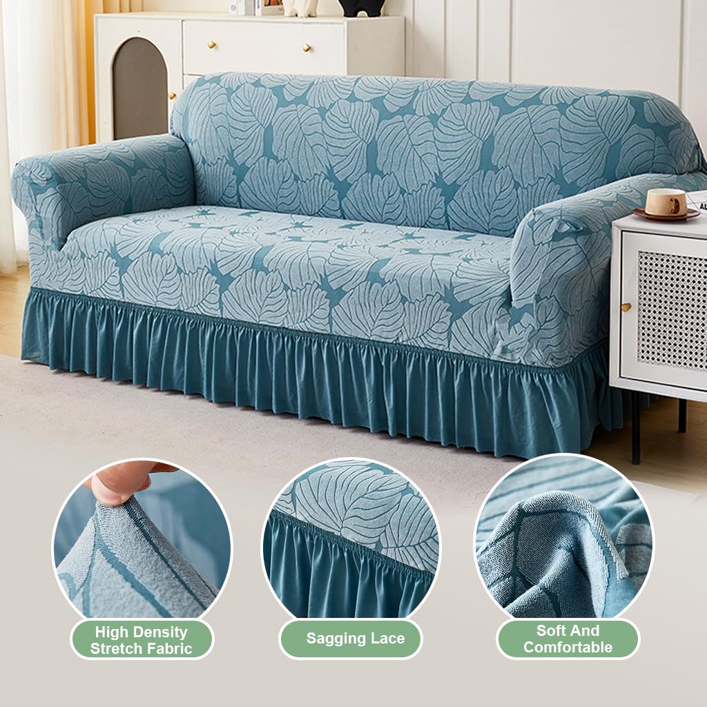 HASTHIP 1PC Stretch Sofa Slipcover Couch Sofa Covers Washable Furniture Protector Full Sofa Bed Cover with Elastic Bottom and Skirt for Living Room, Light Blue (190-230cm)