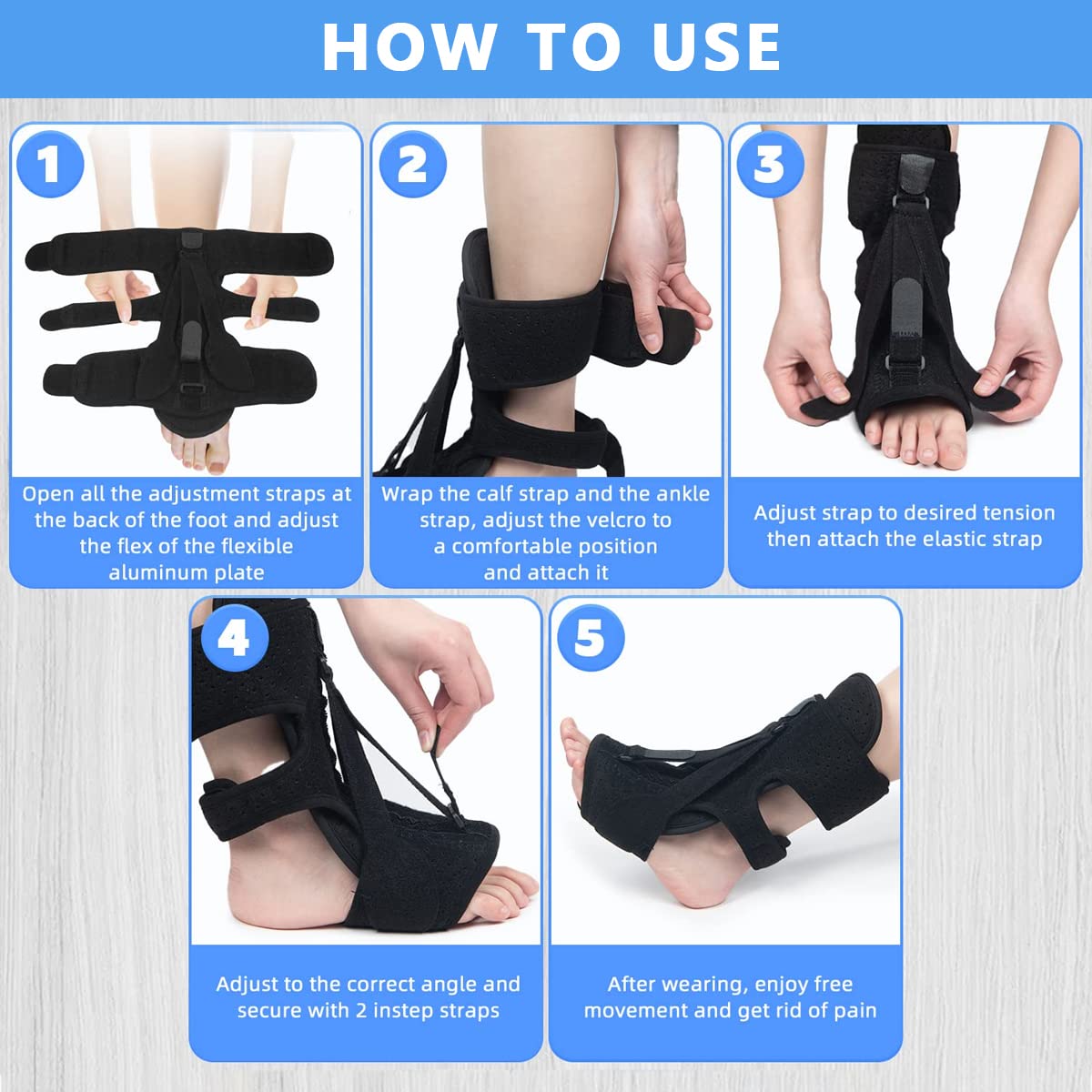 HANNEA Plantar Fasciitis Night Splint, Foot Drop Orthotic Brace with Soft Arch Pad with Massage Ball, Effective for Foot Pain Relief by Plantar Fasciitis Achilles Tendonitis Foot
