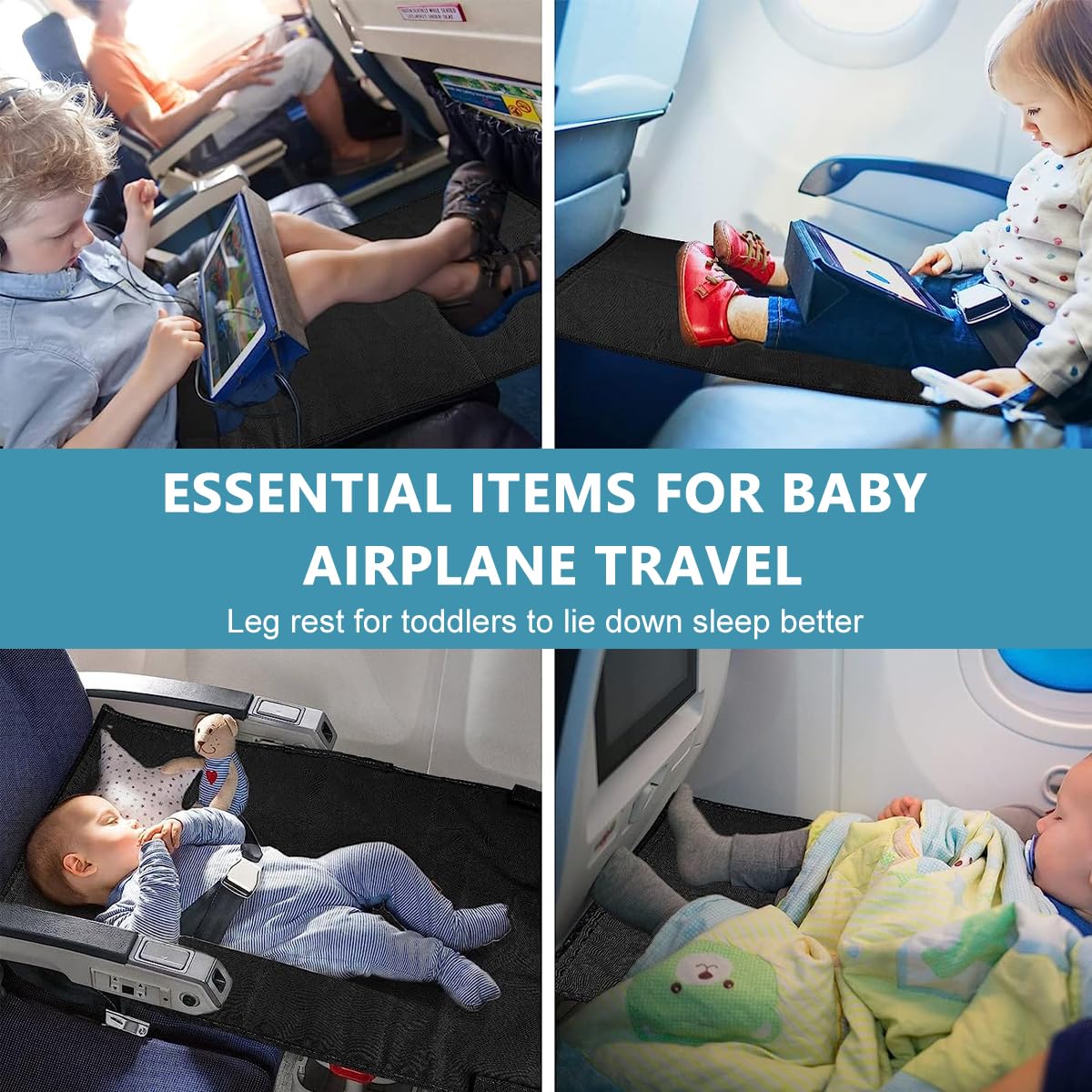 HASTHIP Airplane Footrest for Kids, Toddler Travel Bed, Airplane Foot Hammock for Baby with Anti-Slip Design, Airplane Seat Extender for Kids, Portable Airplane Travel Accessories, 79 * 44cm (Black)
