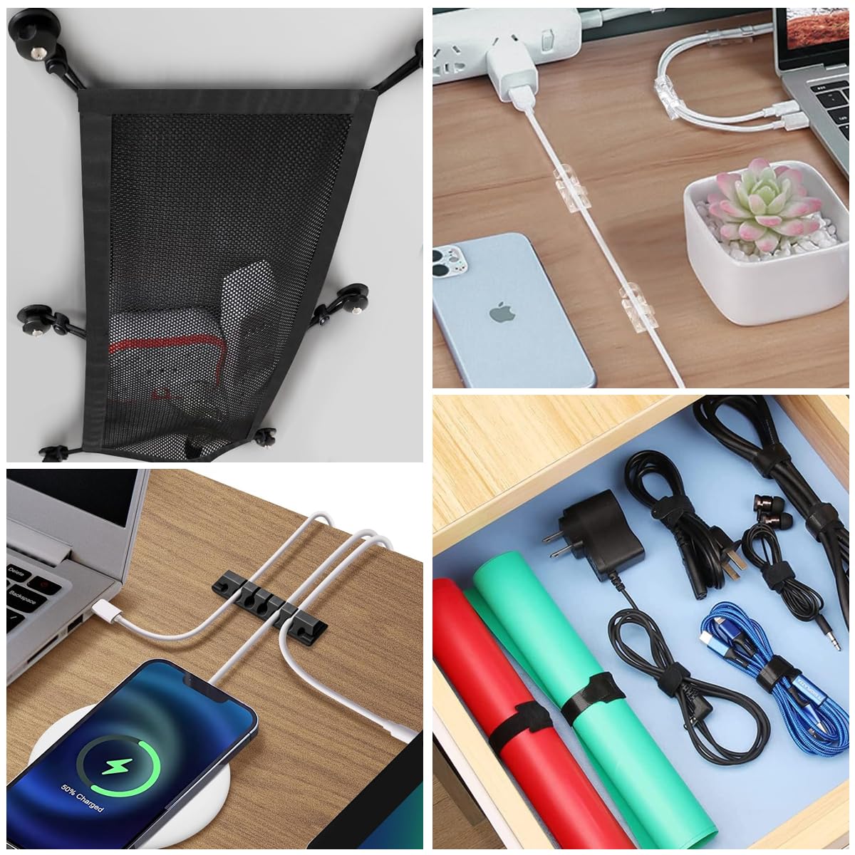 HASTHIP Under Table Organizer Mesh Net Under Desk Cable Management Nylon Mesh Net Flexible Under Desk Storage Mesh Net Spave Saving Under Desk Organizer Net, 20 x10 Inches